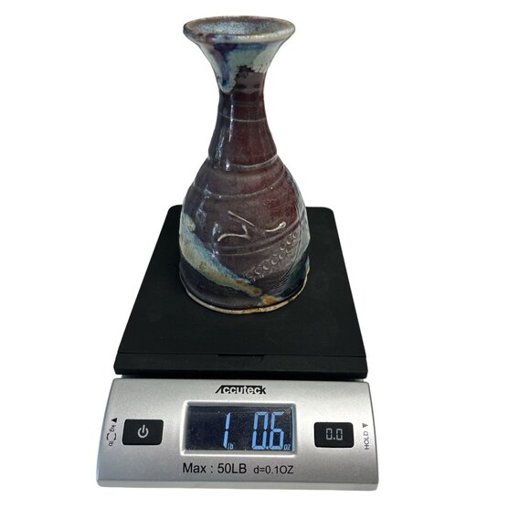 Handcrafted Ceramic Vase - Abstract Blue & Maroon Glaze - Unique Art Pottery Hom - Picture 7 of 7